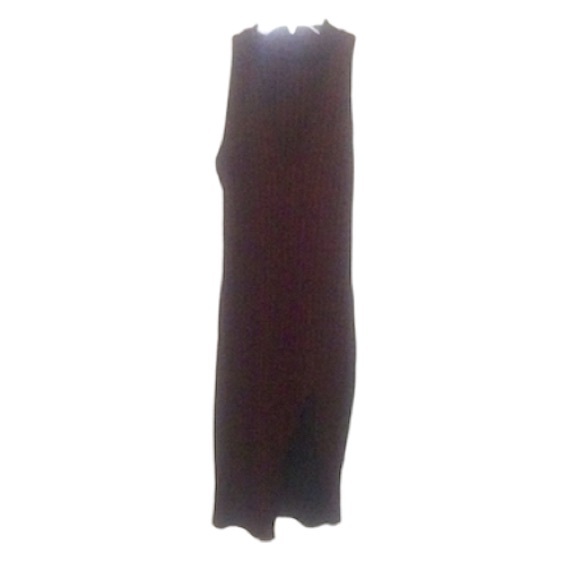 🌞 Papaya maroon sleeveless bodycon midi dress black lace in slit Made in USA M - Picture 1 of 16